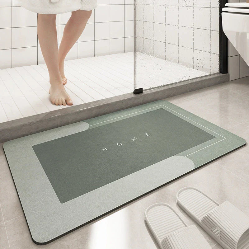 Plush bath mat with rectangle or oval design in various colors and sizes for bathrooms with sliding doors