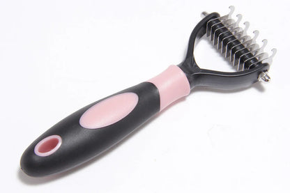 Dog grooming comb with plastic body and stainless steel teeth for knot opening and hair removal