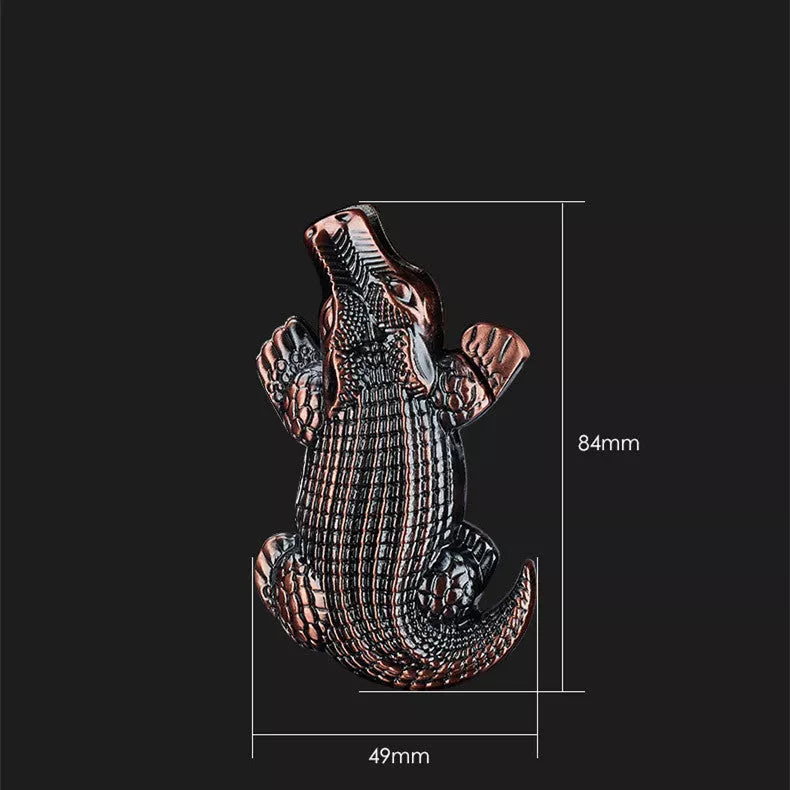 Crocodile-shaped windproof butane lighter with adjustable flame in red copper and bronze