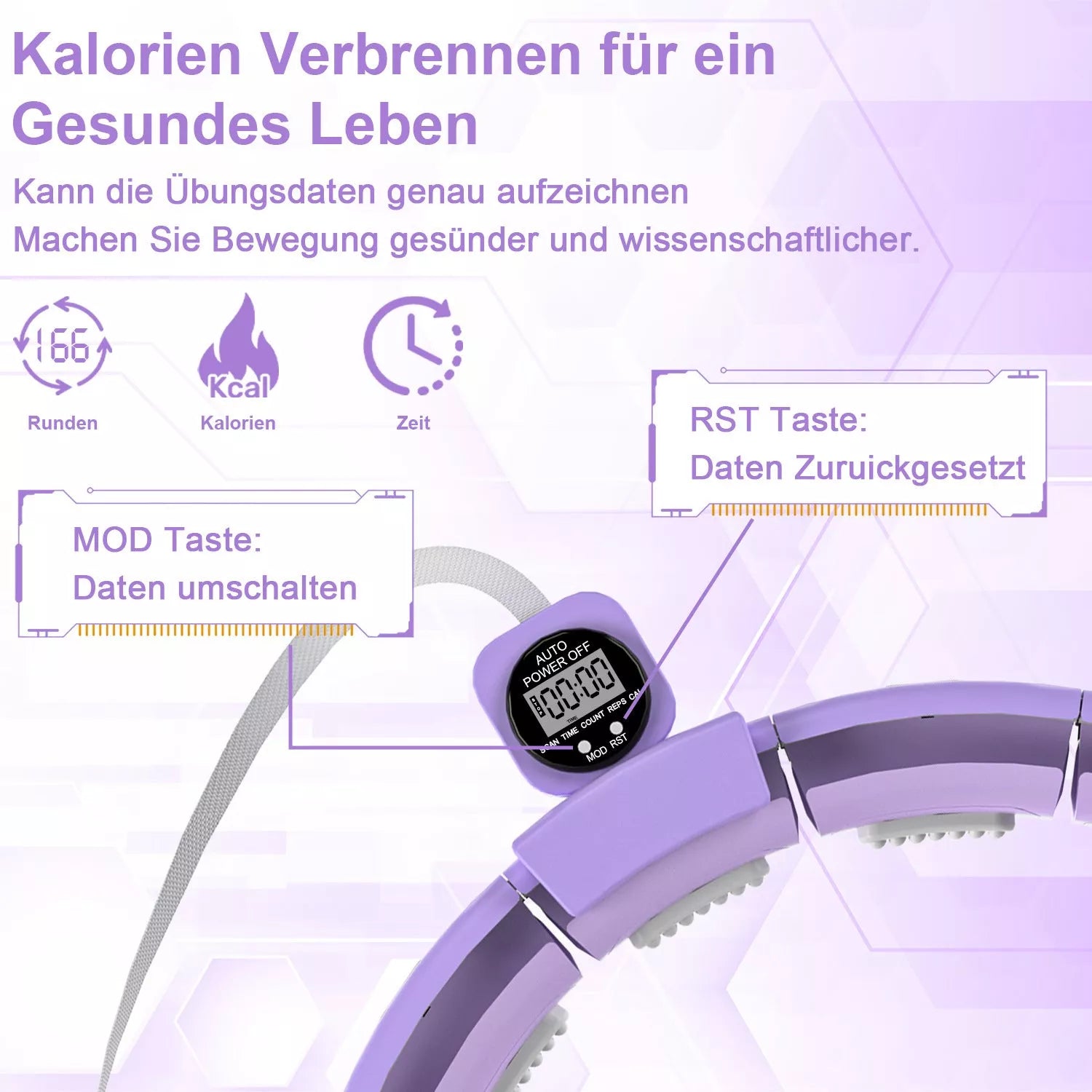 Adjustable detachable massage hula hoop in purple, pink, and blue for fitness and relaxation