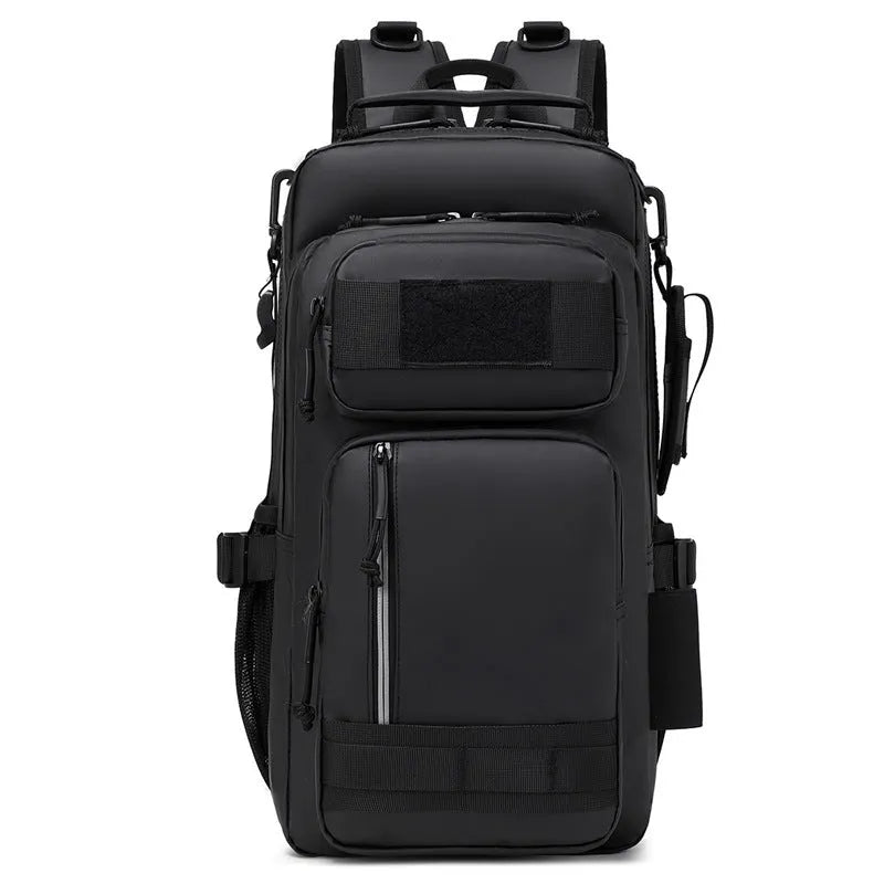 Large orange and black outdoor backpack with 20-35L capacity for hiking and camping
