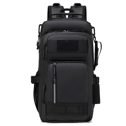 Large orange and black outdoor backpack with 20-35L capacity for hiking and camping