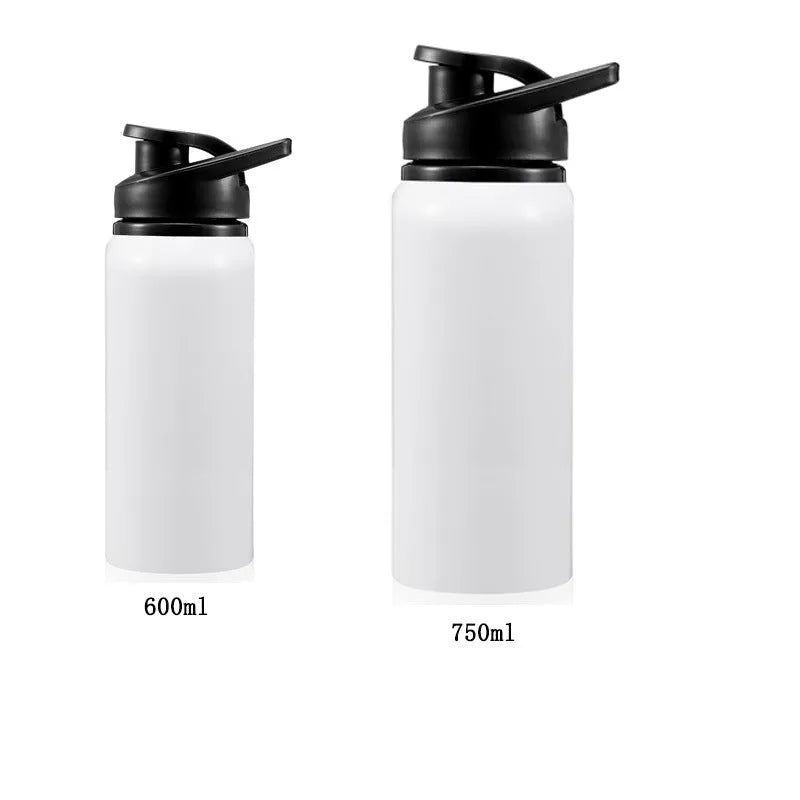 White aluminium cycling water bottle with 600ml or 750ml capacity options for sports hydration