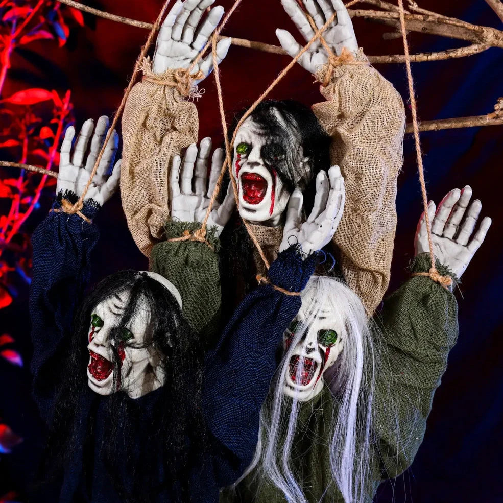 Halloween hanging ghost decoration with cloth construction and blood effect detailing