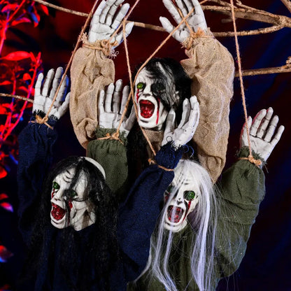Halloween hanging ghost decoration with cloth construction and blood effect detailing