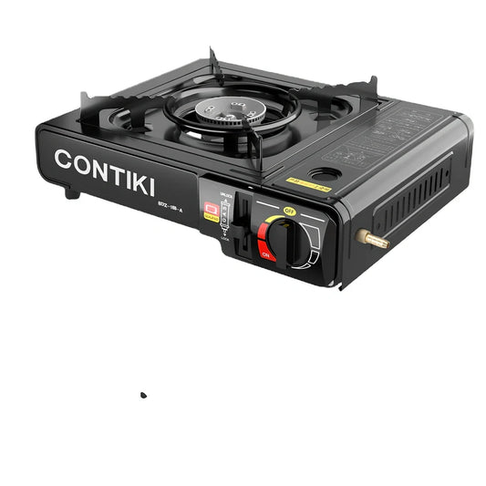 Portable Korean cassette stove with black finish and compact one-piece furnace design