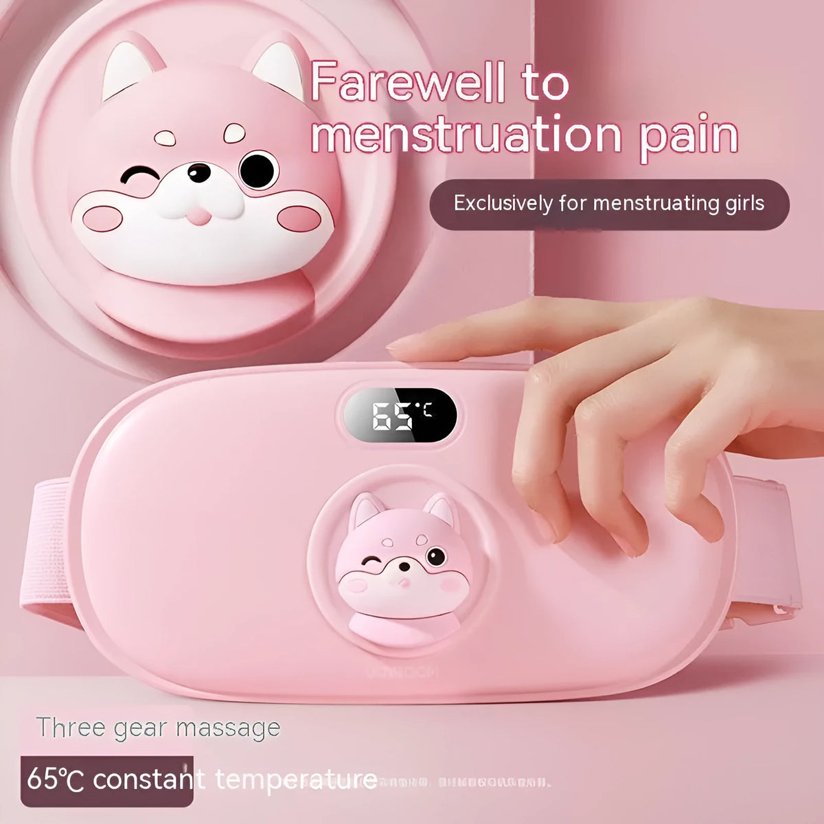 Stomach heating belt in cute cat beige, 2000mAh, 45-65°C adjustable, ABS flannel, 188x95x37mm