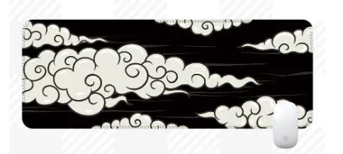 Large non-slip rubber desk mat showing Japanese style pattern on a wooden desk.