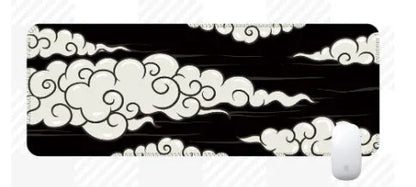 Large non-slip rubber desk mat showing Japanese style pattern on a wooden desk.