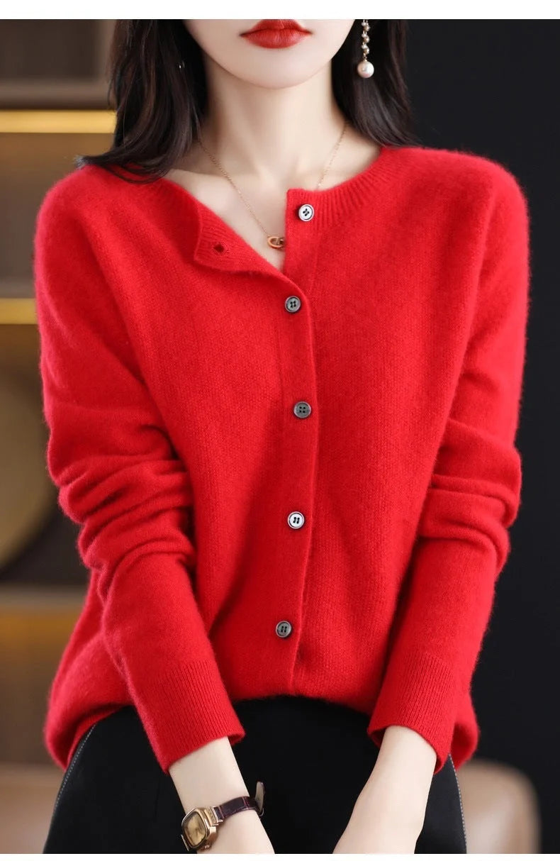 Stylish and comfortable Merino wool cardigan sweater for women in a variety of chic colors