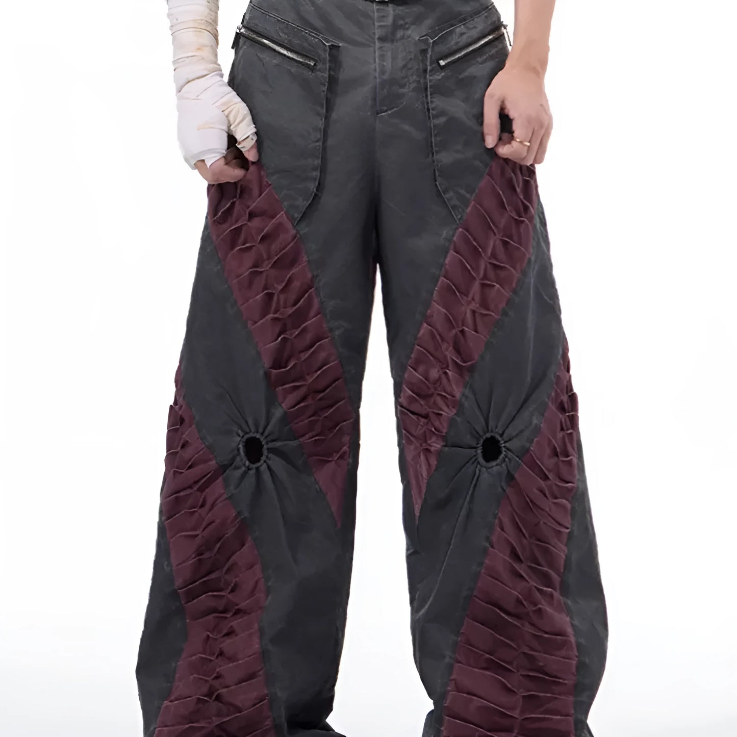 Retro three-dimensional keel casual sports trousers in white or black rayon viscose fabric