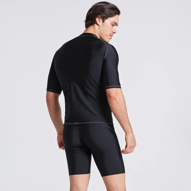 Men's blue quick-drying half sleeve swim top and pants set for swimming and snorkelling