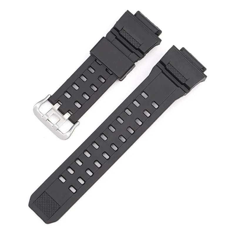 Camouflage pattern TPU watchband with silver buckle showing 12+7cm length and 2mm thickness