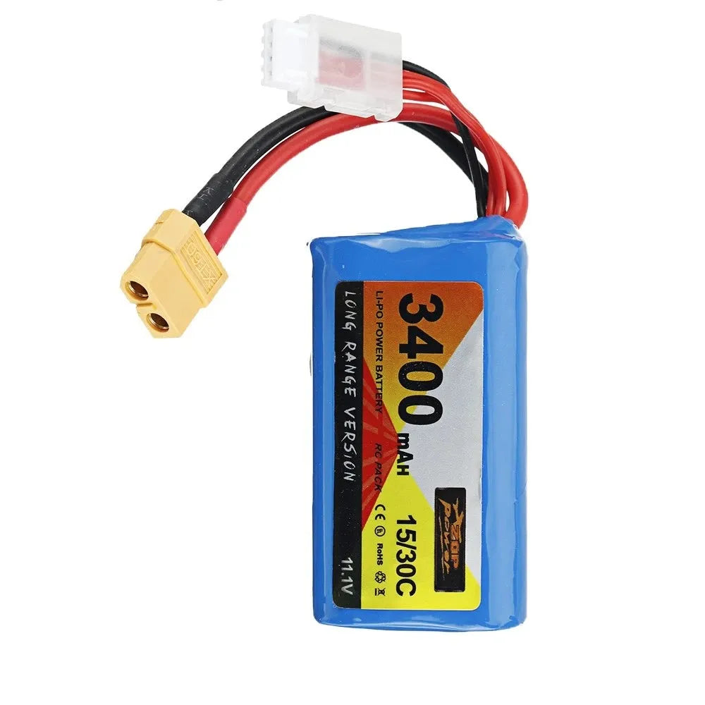 3400mAh 11.1V lithium ion battery with XT60 or T head connector, 205g, 36x36x70mm, for FPV racing drone