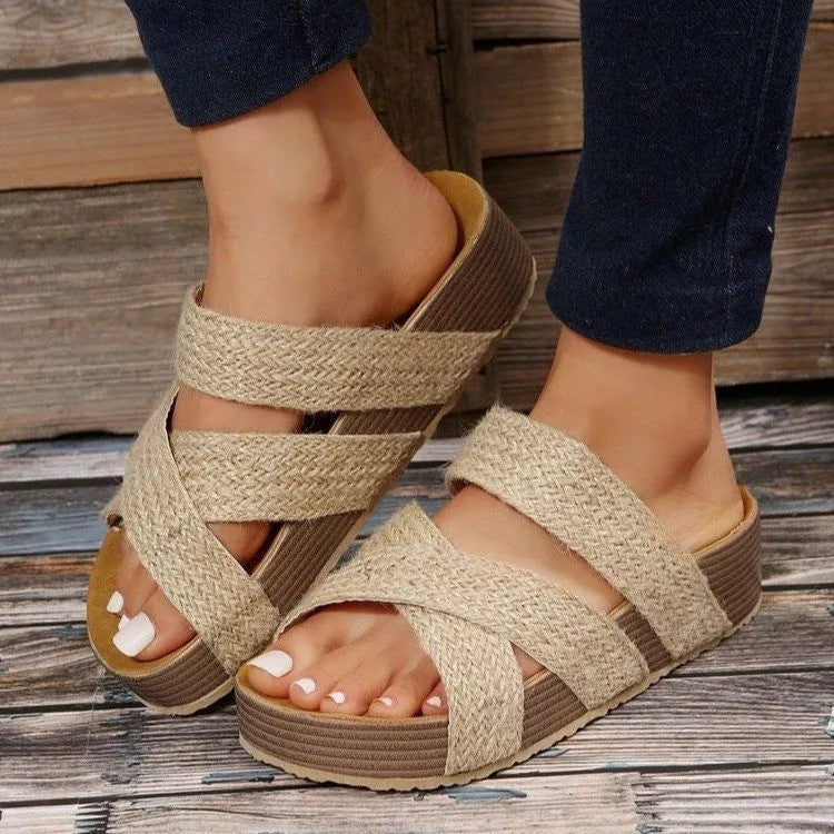 Women's woven cross-strap summer platform sandals in various colors