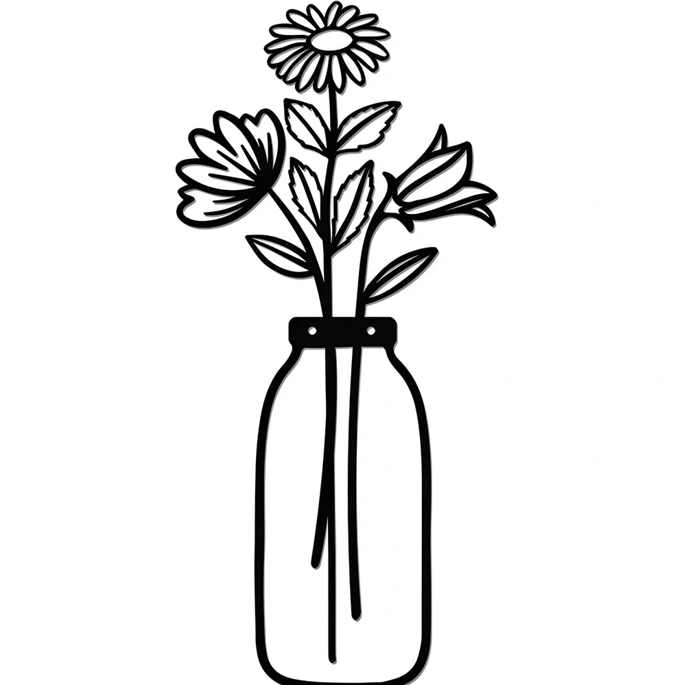 Black manual iron flower silhouette wall hanging, 40 cm high, single or set with mount