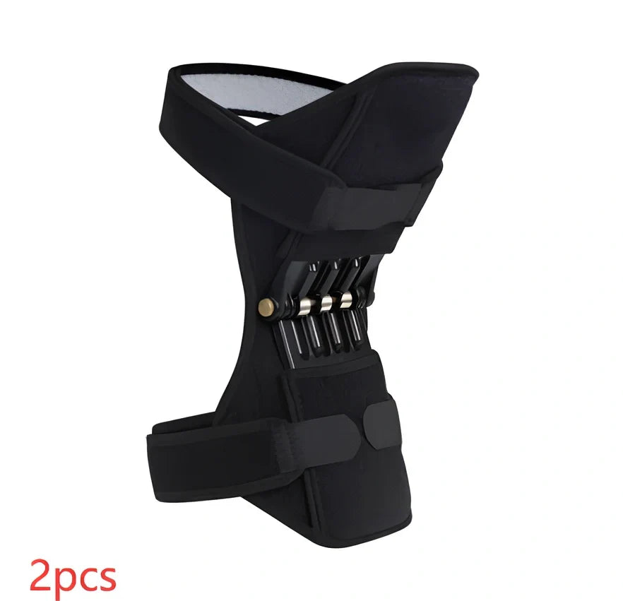 Black joint support knee pads with rebound spring system and breathable fabric