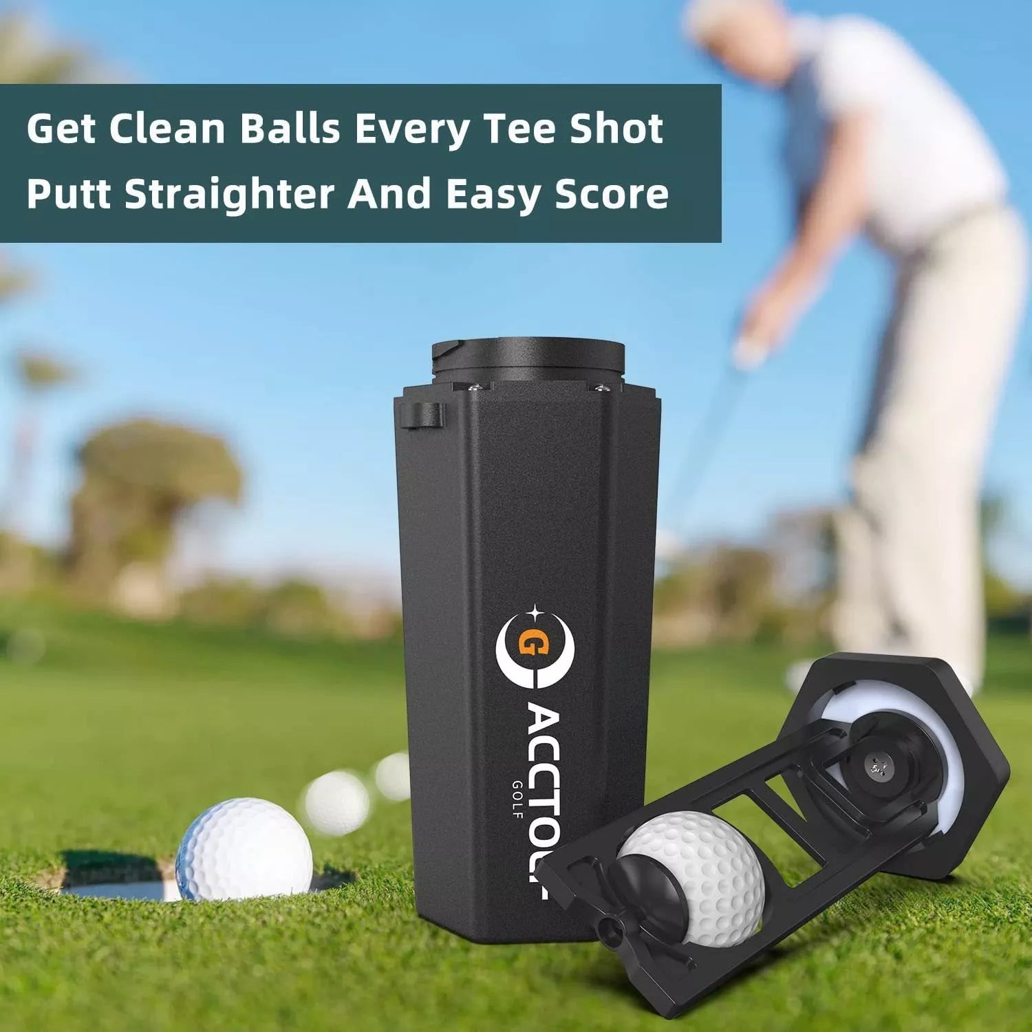 Portable golf ball cleaner with black ABS construction