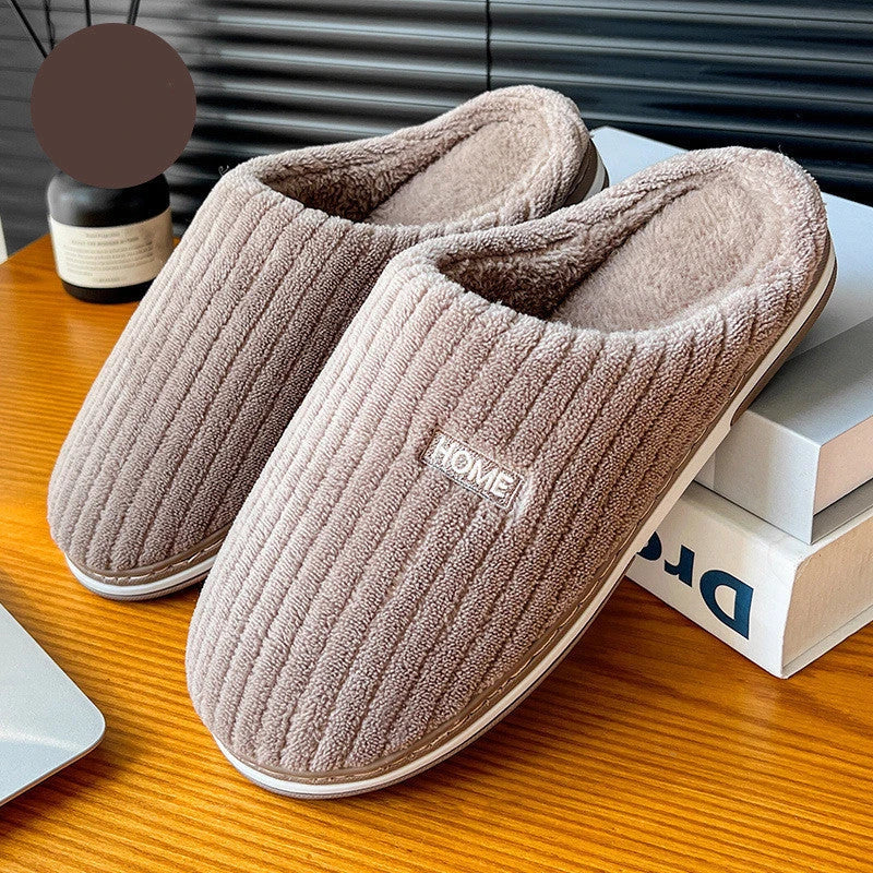 Cozy cotton slippers in various colors, featuring a soft, plush lining and non-slip rubber sole for indoor comfort and warmth