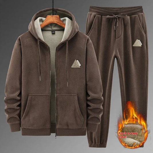 Cashmere hooded sweater and cotton pants sports suit in grey, black, or brown, sizes M to 4XL