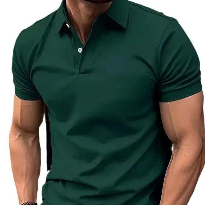 High Sense slim-fit short sleeve shirt in solid colour with button front, available in multiple sizes and hues