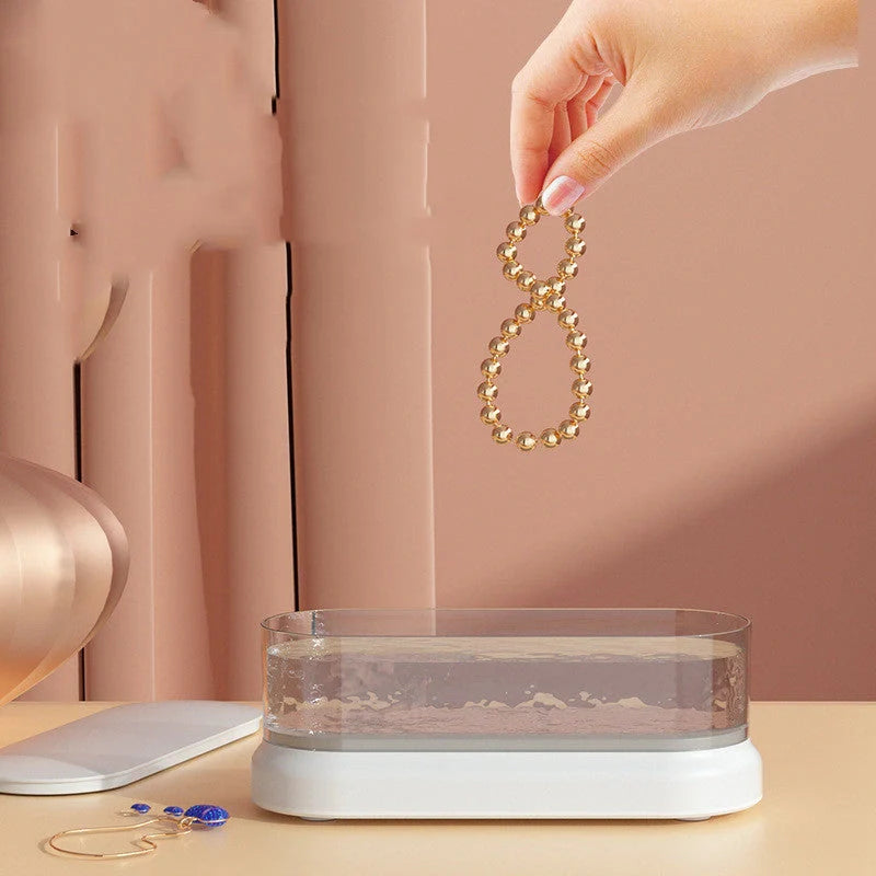 Compact ultrasonic cleaning machine for watches and small items, white color