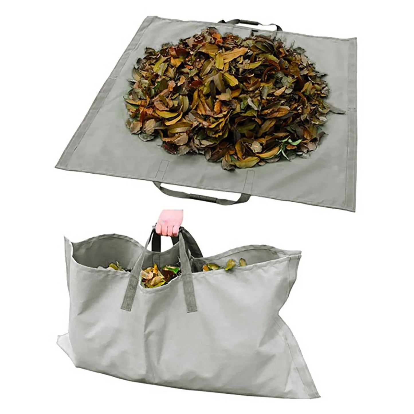 Heavy duty recyclable garden tote for yard waste, green color, with hook-and-loop fasteners