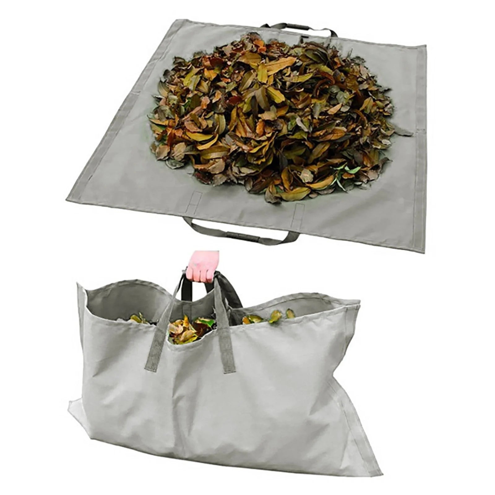Heavy duty recyclable garden tote for yard waste, green color, with hook-and-loop fasteners
