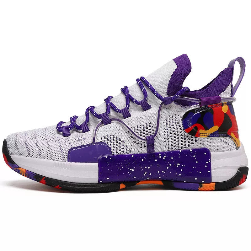 Breathable sports shoes with rubber sole and synthetic leather upper in light green, ice blue, white purple, and champagne powder