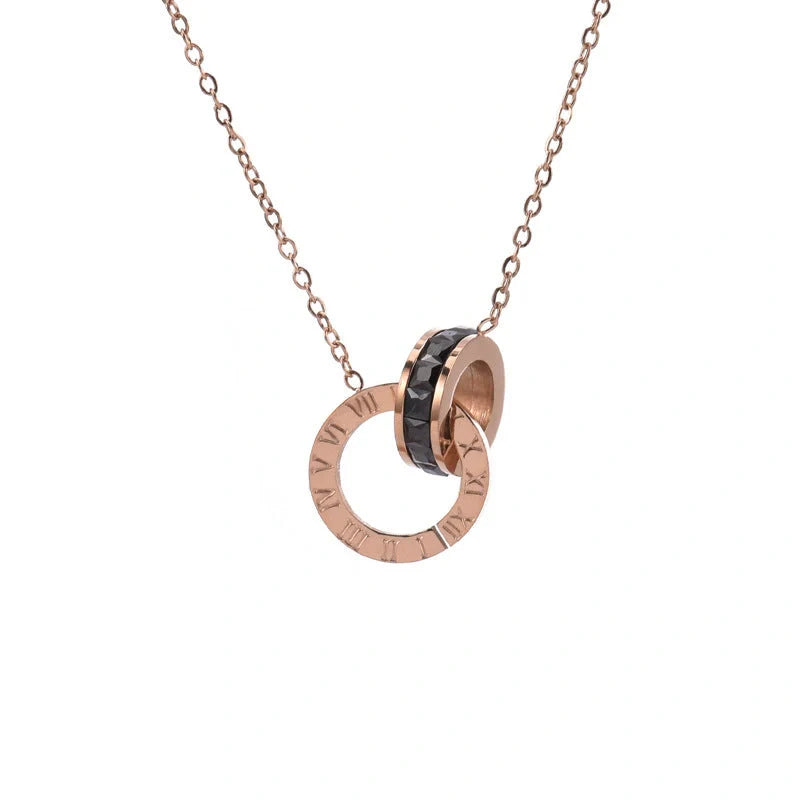 Women's rose gold Roman numeral diamond necklace with adjustable chain