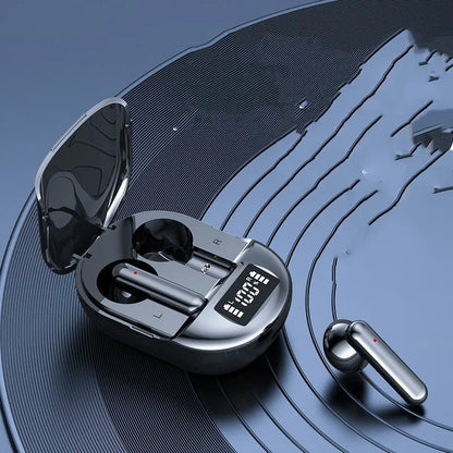 Wireless Bluetooth in-ear headphones with charging case, available in black or white colours