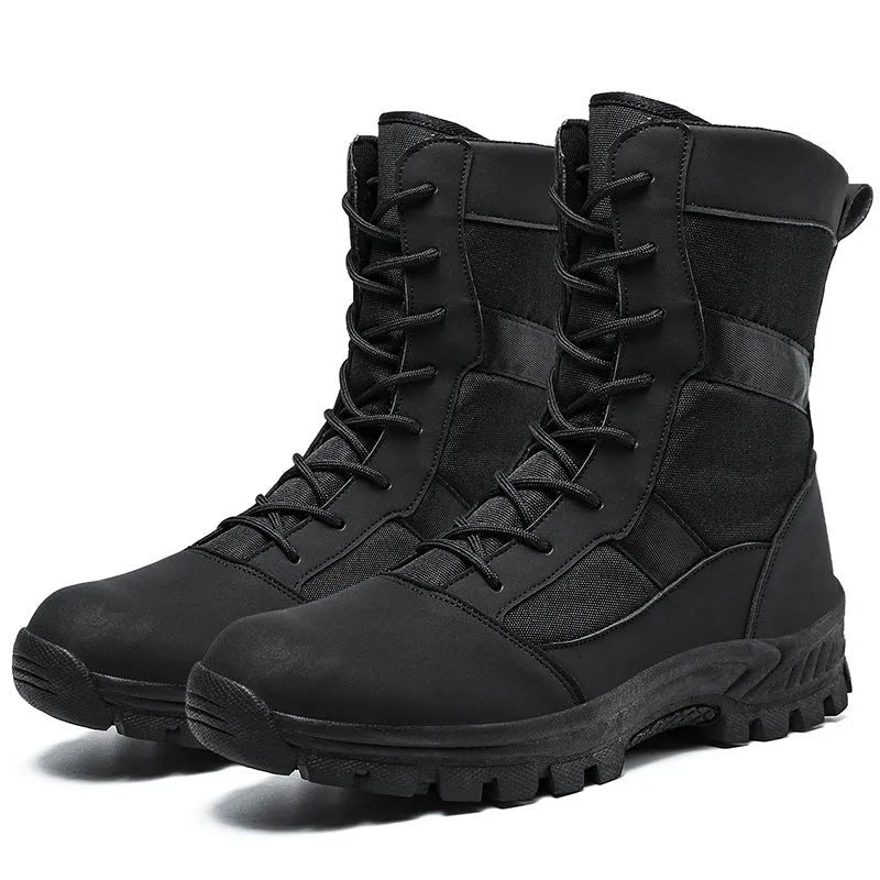 Men's black and camouflage high-top Martin boots with mesh upper and totem details, plus sizes 39-46