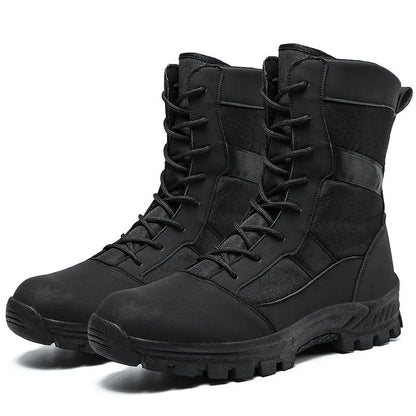 Men's black and camouflage high-top Martin boots with mesh upper and totem details, plus sizes 39-46