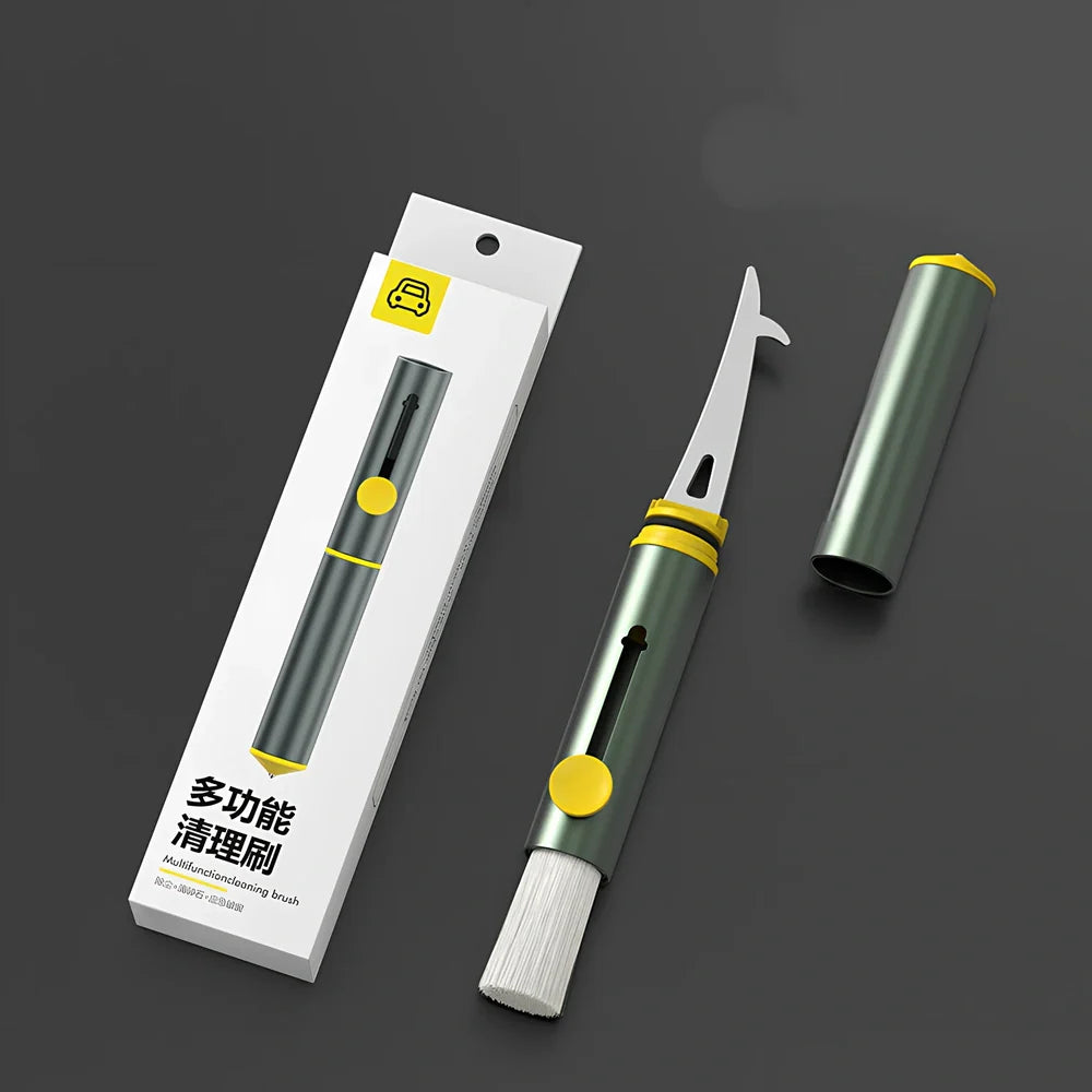 17.2cm dark green car cleaning brush with tyre hook and window breaker tools