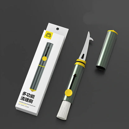 17.2cm dark green car cleaning brush with tyre hook and window breaker tools