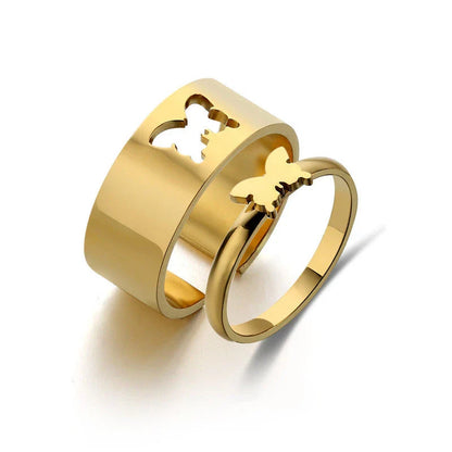 Elegant titanium steel ring with customizable peach, butterfly, and cross designs, perfect for special occasions and gift-giving