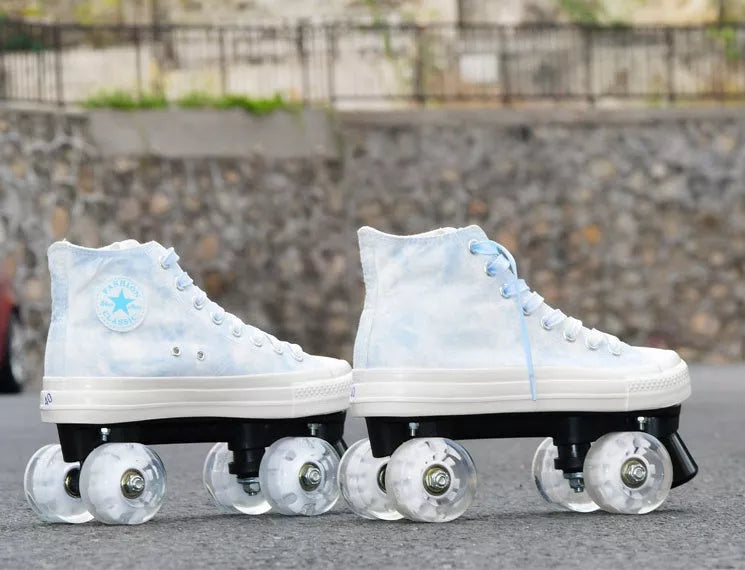 Adult camouflage canvas roller skates with double row PU wheels in various colors