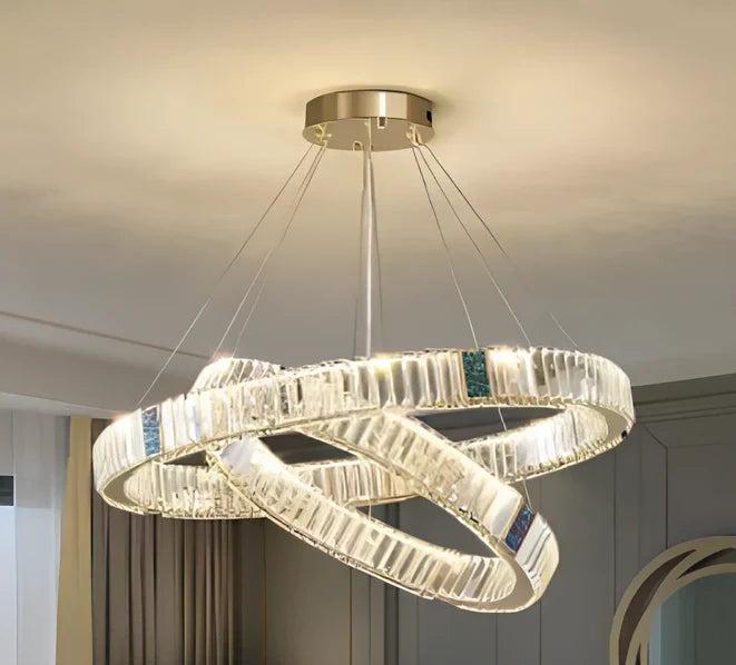 Weiwei crystal chandelier with stainless steel frame and remote control for stepless dimming in multiple layer configurations