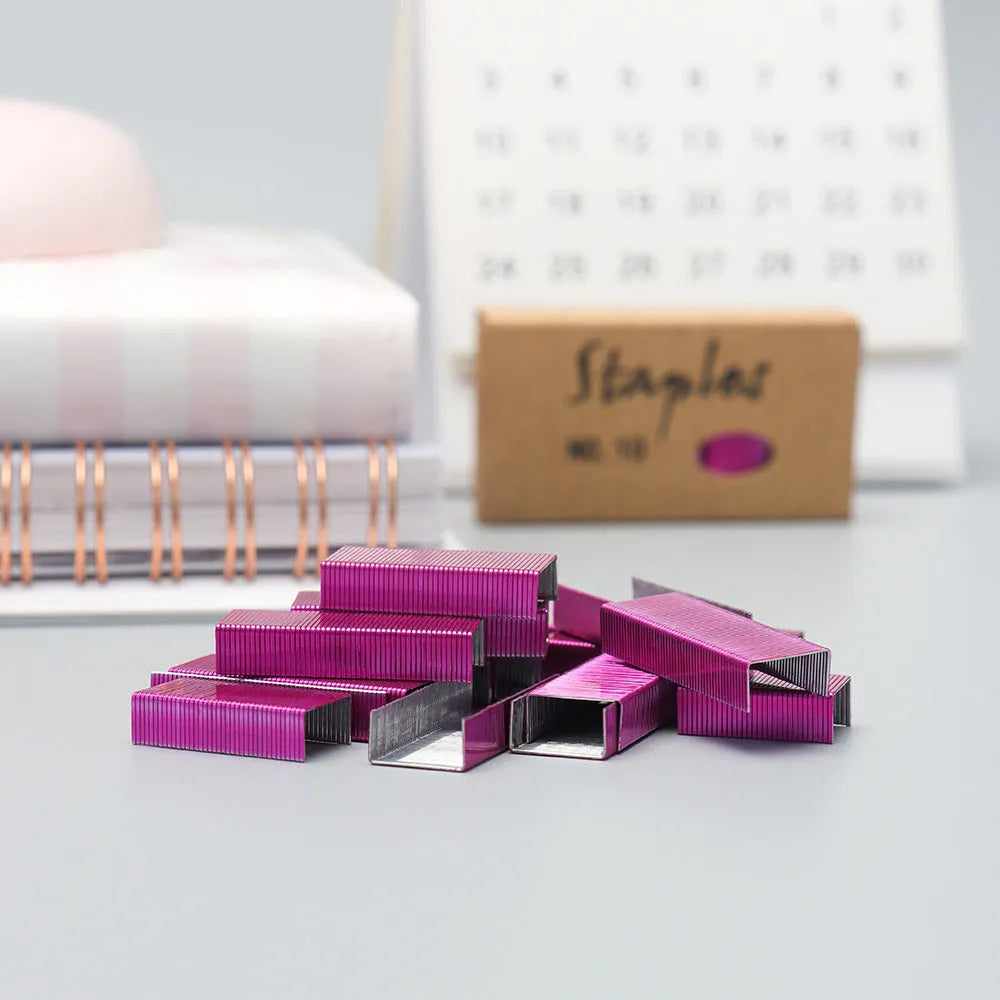 Box of 1000 metal staples in black, purple, rose gold, and rose red colour options