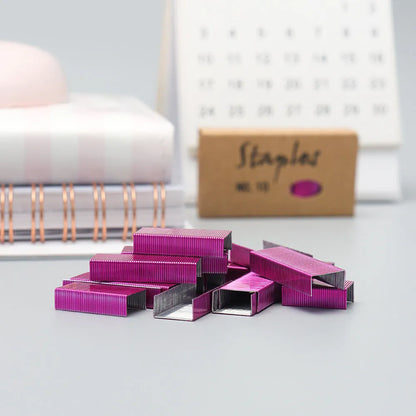 Box of 1000 metal staples in black, purple, rose gold, and rose red colour options