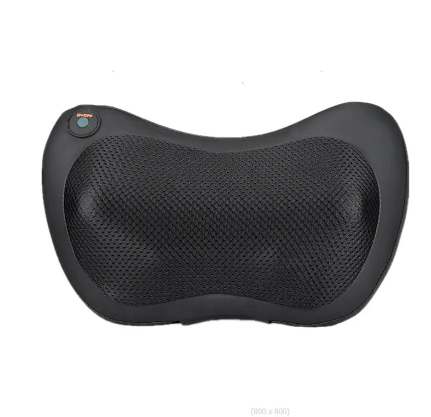 Black and brown genuine leather smart massage pillow with 8 rotating heads.