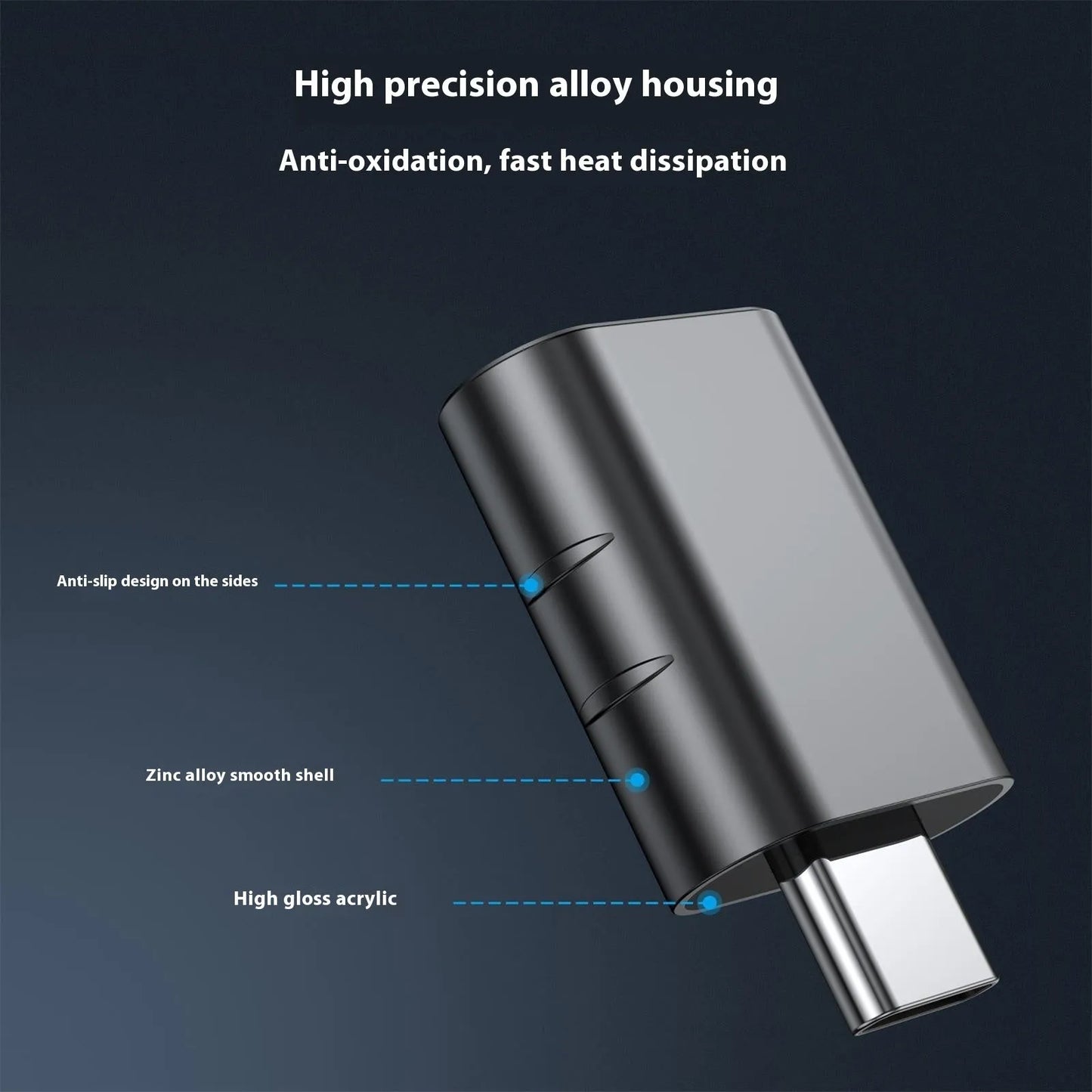 USB C to USB A converter adapter with metallic zinc alloy shell in various colour options