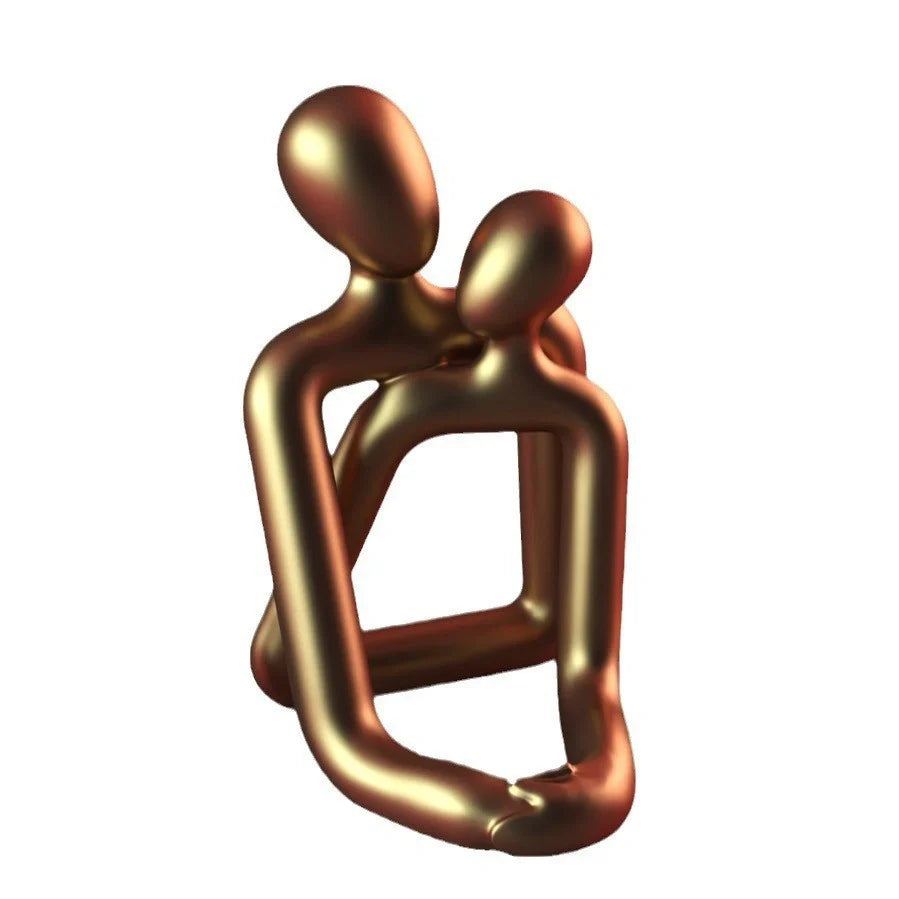 Elegant Loving Couple Resin Statue in milky white and gold, modern home decor