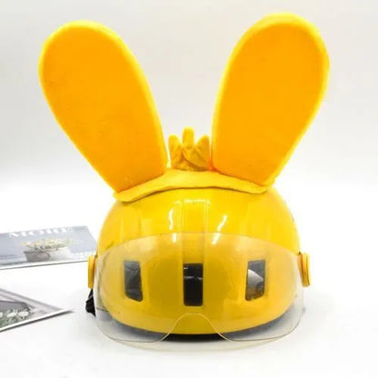 Rabbit ear ski helmet ornament with LED lighting and Velcro base attachment for helmet customisation