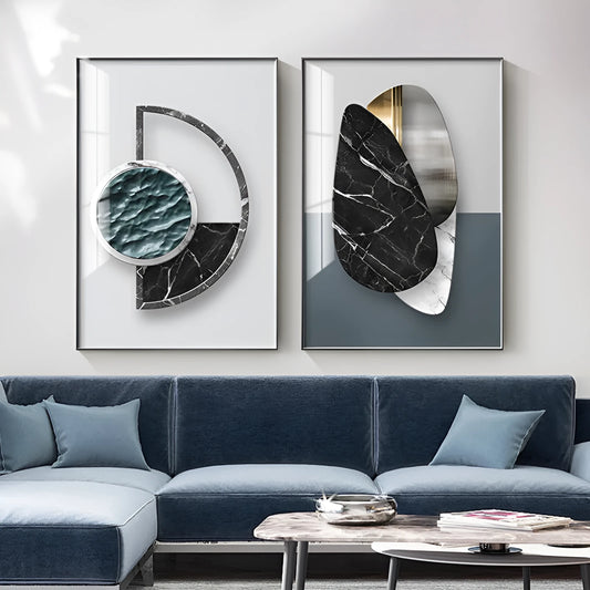 Abstract geometric pattern printed on canvas wall art painting in multiple colour variations