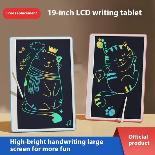 19-inch LCD children's drawing board with rechargeable battery in blue and white colour