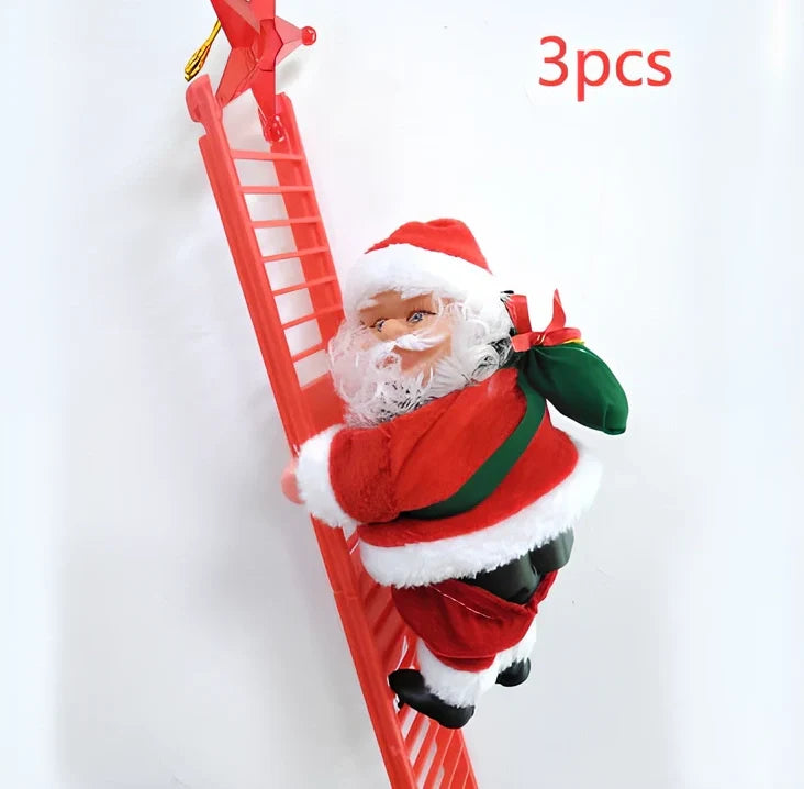 Electric Santa Claus climbing ladder decoration measuring 20cm tall with continuous motion mechanism