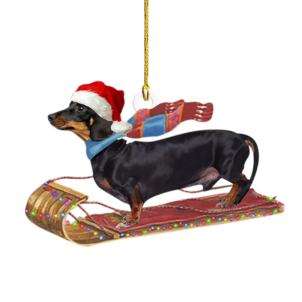 8cm acrylic plastic Christmas sausage dog decoration in assorted colours