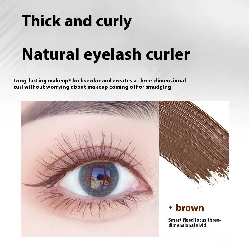 Waterproof mascara in steel tube with optional eyelash curler in black and brown colours