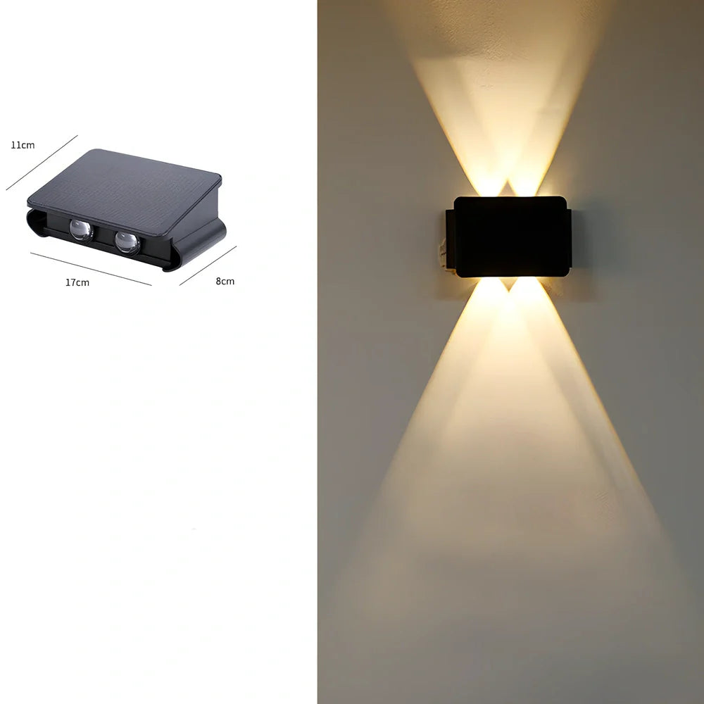 Solar outdoor corridor waterproof wall lamp in ABS with 2000mAh battery and IP66 rating for 6-12 hour LED lighting